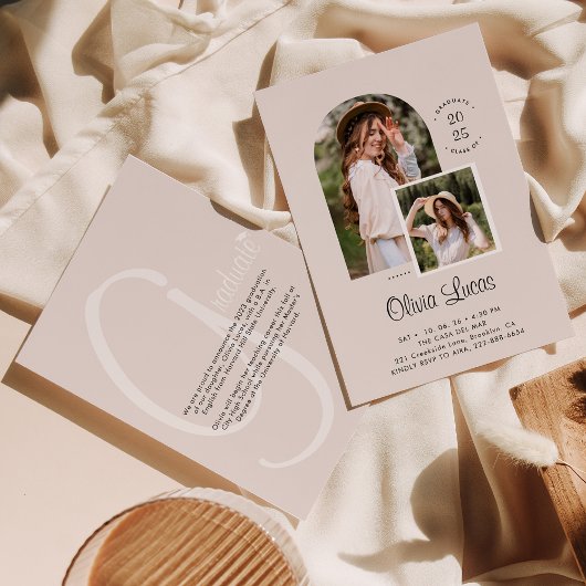 Faire-part Boho Chic Arch Photo Script Superposition Graduati