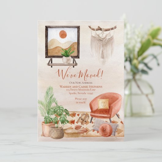 Faire-part Boho Chic Home Scène Macrame Moving (Debout devant)