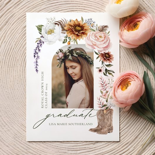 Faire-part Boho Cowgirl Pays Western Photo Graduation