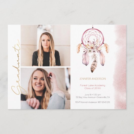Faire-part Boho Dream Catcher Gold Script Photo Graduation (Devant)