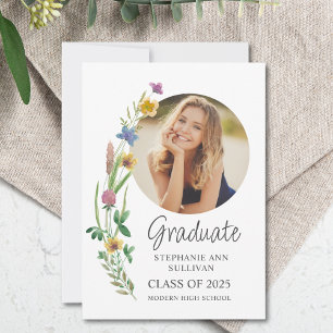 Faire-part Boho Fleur sauvage Girl Photo Lycée Graduation