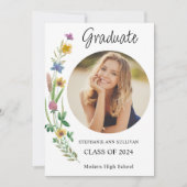 Faire-part Boho Fleur sauvage Girl Photo Lycée Graduation (Devant)