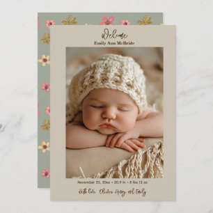 Faire-part Boho Floral Fleur Whimsical Douce Bébé Fille Naiss