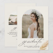 Faire-part Boho Gold Glitter Feather Photo Graduation (Devant / Derrière)