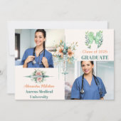 Faire-part Boho Green 2 Photo Aquarelle École de soins infirm (Devant)