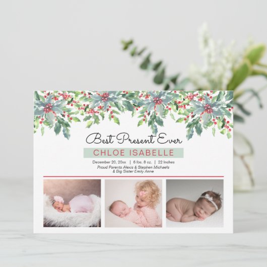 Faire-part Boho Noël vert meilleur présent jamais naître A (Debout devant)