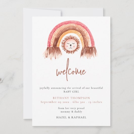 Faire-part Boho Rainbow Lion Welcome Baby (Devant)