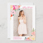 Faire-part Boho rose printemps chic jardin fleuri graduation (Devant)