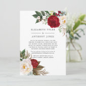 Faire-part Boho Rouge et blanc Floral Invités Mariages à tari (Debout devant)