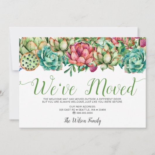 Faire-part Boho rustique Cactus succulent nous avons déplacé  (Devant)