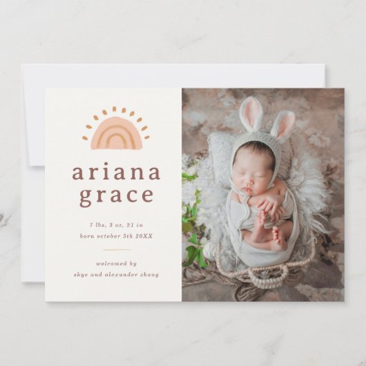 Faire-part Boho Sunshine Naissance du bébé (Devant)