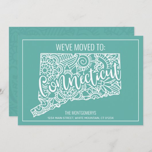 Faire-part Boho Turquoise Floral Connecticut State Moving (Devant / Derrière)