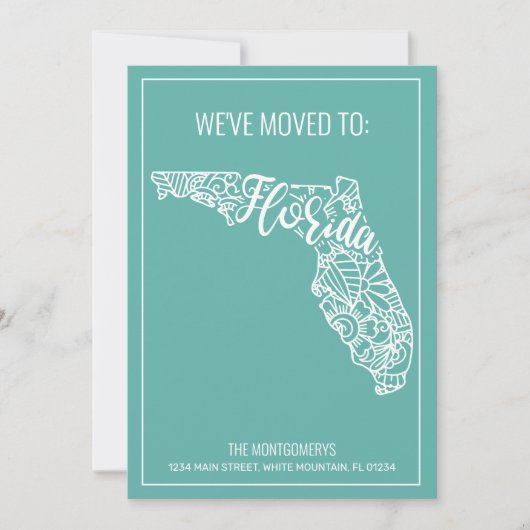 Faire-part Boho Turquoise Floral Mandala Florida State Moving (Devant)