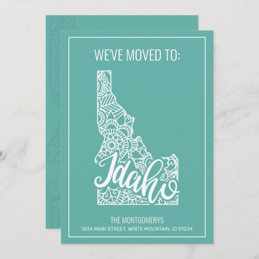 Faire-part Boho Turquoise Floral Mandala Idaho State Moving (Devant / Derrière)