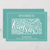 Faire-part Boho Turquoise Floral Mandala Kansas State Moving (Devant / Derrière)