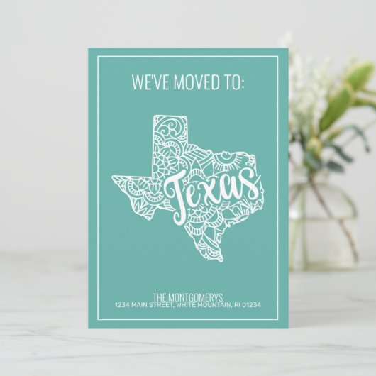 Faire-part Boho Turquoise Floral Mandala Texas State Moving (Debout devant)