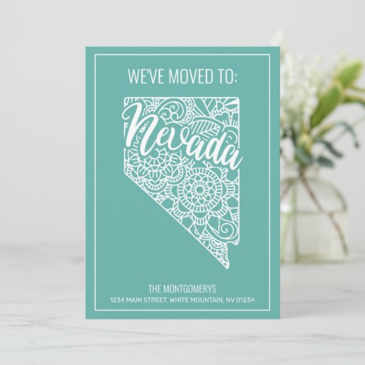 Faire-part Boho Turquoise Floral Nevada State Moving (Debout devant)