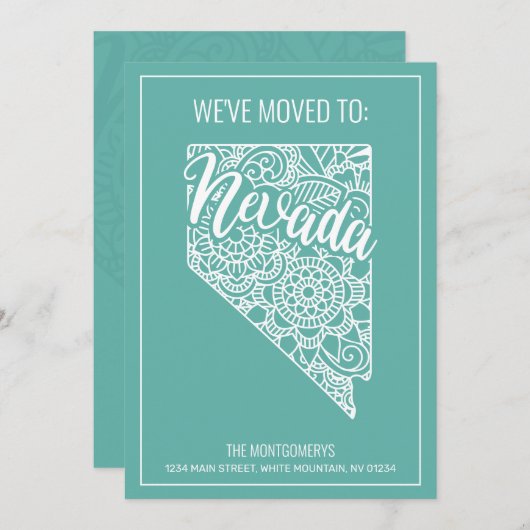 Faire-part Boho Turquoise Floral Nevada State Moving (Devant / Derrière)
