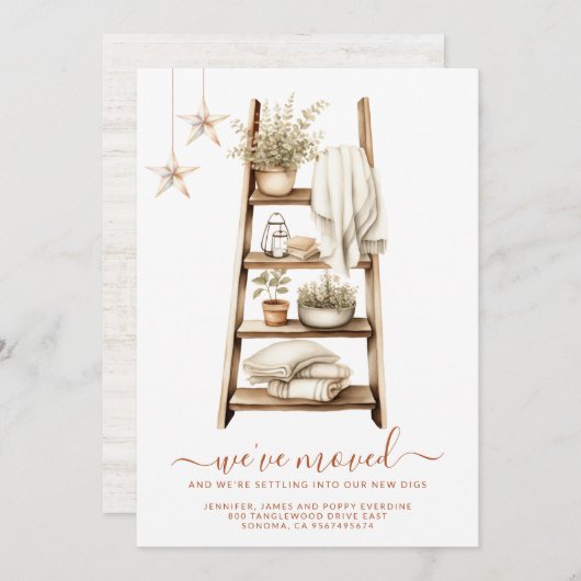 Faire-part Boho Watercolor Plante Shelf Moving (Devant / Derrière)