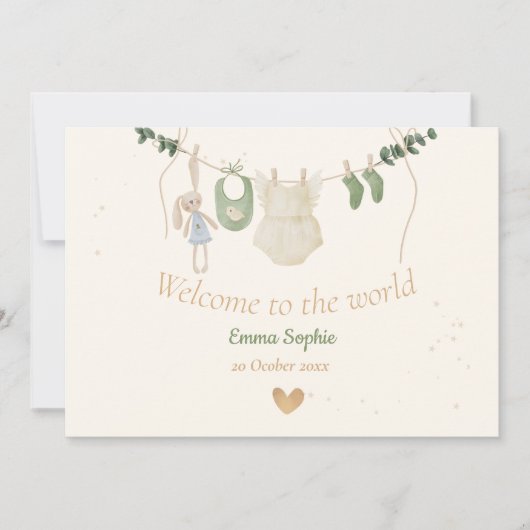 Faire-part Boho Whimsical Baby Clothes (Devant)