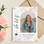 Faire-part Boho wildflower arch photo graduation<br><div class="desc">Modern elegant photo She did it black script girl graduation announcement with pastel watercolor wildflowers.</div>