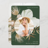 Faire-part Boho Wreath Two Photo Graduation Green (Devant / Derrière)