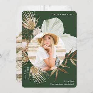 Faire-part Boho Wreath Two Photo Graduation Green