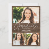 Faire-part Bois brun rustique 3 photos collage graduation (Devant)