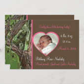 Faire-part Bois Camo bébé fille arbre de bois (Devant / Derrière)