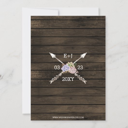 Faire-part Bois de grange rustique Antlers succulents Enregis (Dos)