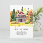 Faire-part Bois rustique de la maison Nous avons déménagé l'a (Debout devant)