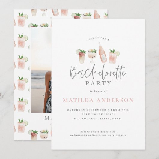 Faire-part boisson d'aquarelle photo de la fête de bacheloret (Devant / Derrière)