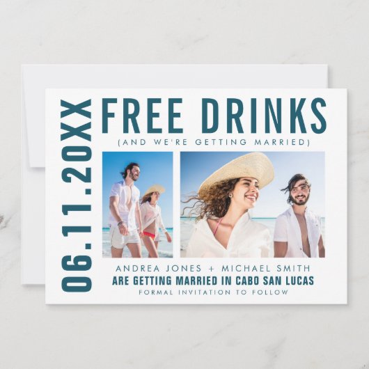 Faire-part Boissons gratuites Deux photos Mariage de plage En (Devant)