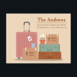 Faire-part Boîtes et valises rétro Nouvelle annonce Accueil<br><div class="desc">Annoncez le déménagement à votre nouvelle adresse à vos amis et votre famille avec cette carte de faire-part rétro vintage palette de couleurs qui a différentes valises et boîtes marqués fragiles, ainsi qu'un pot de fleurs et une tasse d'impression pois. Texture légère pour arrière - plan. Personnalisez avec vos nouveaux...</div>