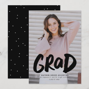 Faire-part Bold grad modern black one photo graduation