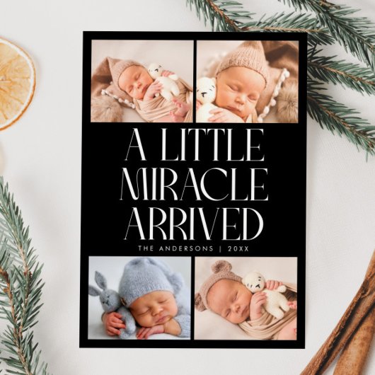 Faire-part Bold Little Miracle Xmas Black Photo Birth