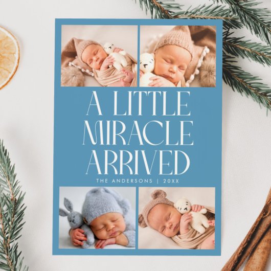 Faire-part Bold Little Miracle Xmas Denim Blue Photo Birth