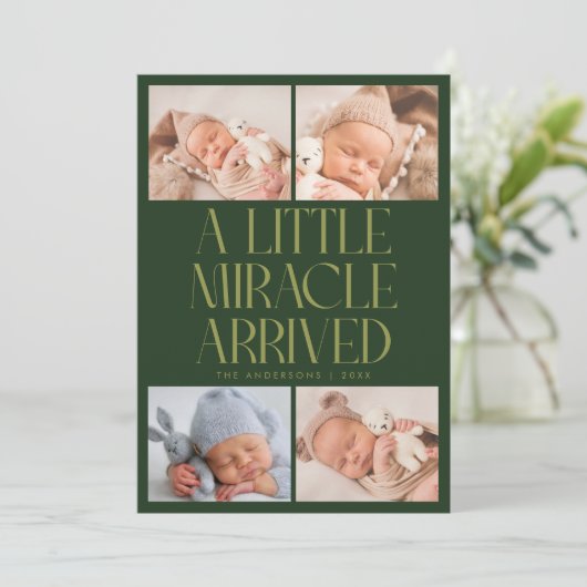 Faire-part Bold Little Miracle Xmas Green Photo Birth (Debout devant)