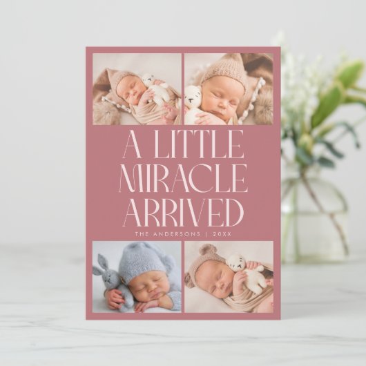 Faire-part Bold Little Miracle Xmas Pink Photo Birth (Debout devant)