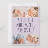 Faire-part Bold Little Miracle Xmas Purple Photo Birth (Devant)