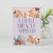 Faire-part Bold Little Miracle Xmas Purple Photo Birth (Debout devant)