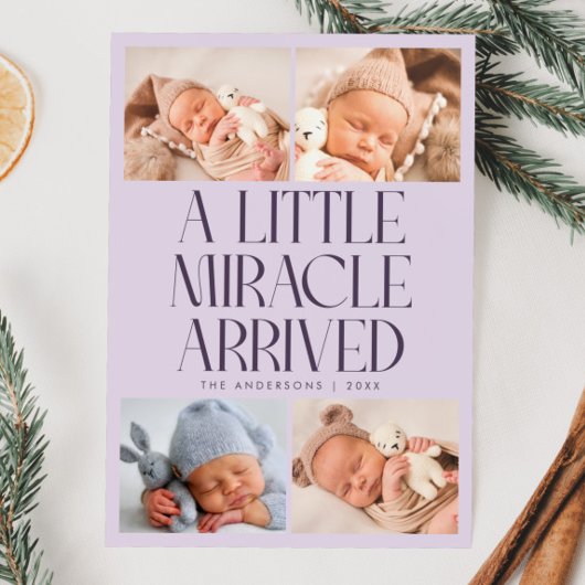 Faire-part Bold Little Miracle Xmas Purple Photo Birth