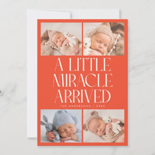 Faire-part Bold Little Miracle Xmas Red Photo Birth (Devant)