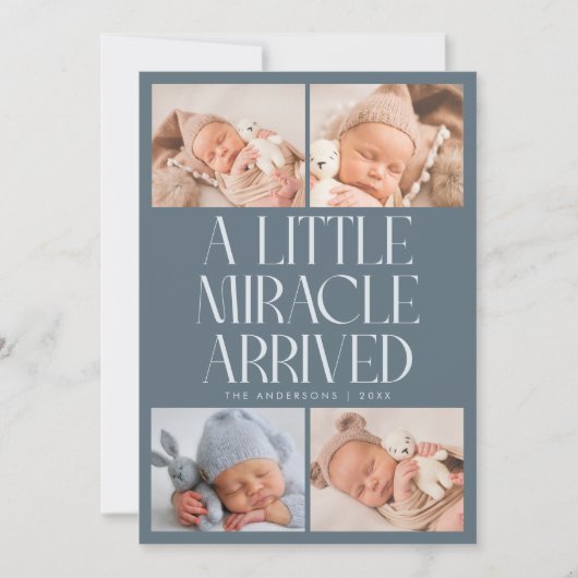 Faire-part Bold Little Miracle Xmas Slate Blue Photo Birth (Devant)
