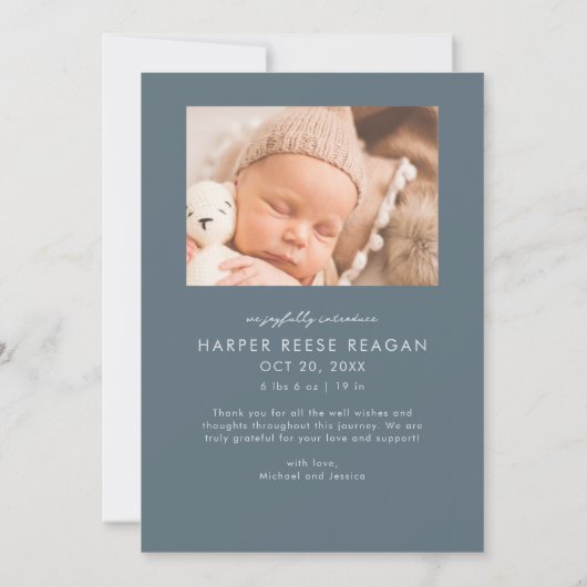 Faire-part Bold Little Miracle Xmas Slate Blue Photo Birth (Dos)