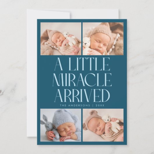 Faire-part Bold Little Miracle Xmas Teal Photo Birth (Devant)
