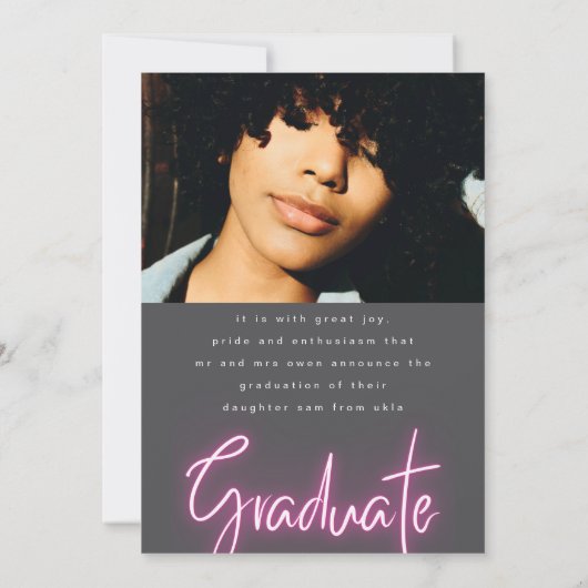 Faire-part Bold Pink Neon Grad Modern Photo University (Dos)