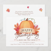 Faire-part Bon thanksgiving Nouvelle adresse Citrouille d'acc (Devant / Derrière)