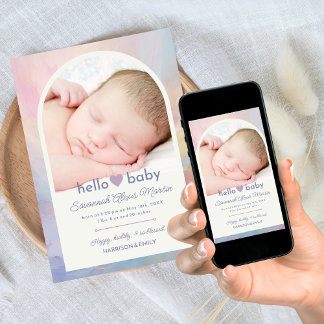 Faire-part Bonjour Baby Arch Photo Collage Filles Naissance