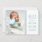 Faire-part Bonjour Baby Boy Photo Bleu et Blanc Naissance (Devant)